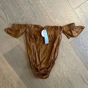 NWT baileys blossoms off shoulder brown suede leotard